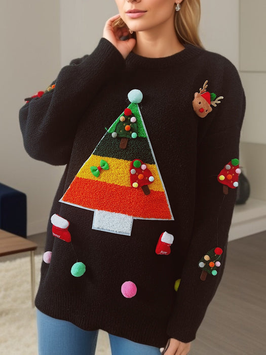 Sweater Christmas Tree Jacquard Three Dimensional Decoration Sweaters Women Clothing Knitwear