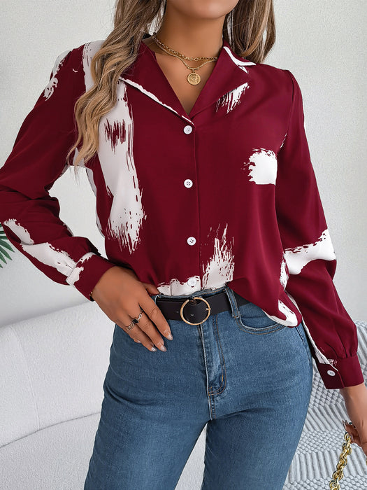 Autumn Winter Contrast Color Striped Collar Long Sleeve Shirt Women Clothing