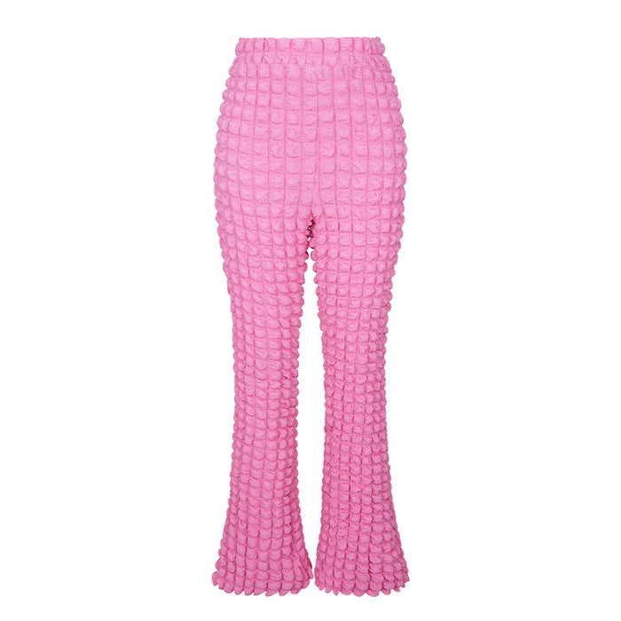 Casual Pants High Waist Stretch Tight Bubble Woven Roving Small Horn Trousers