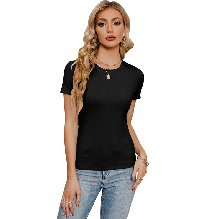 Short Sleeve round Neck T shirt Women Slim Stretch Sweater