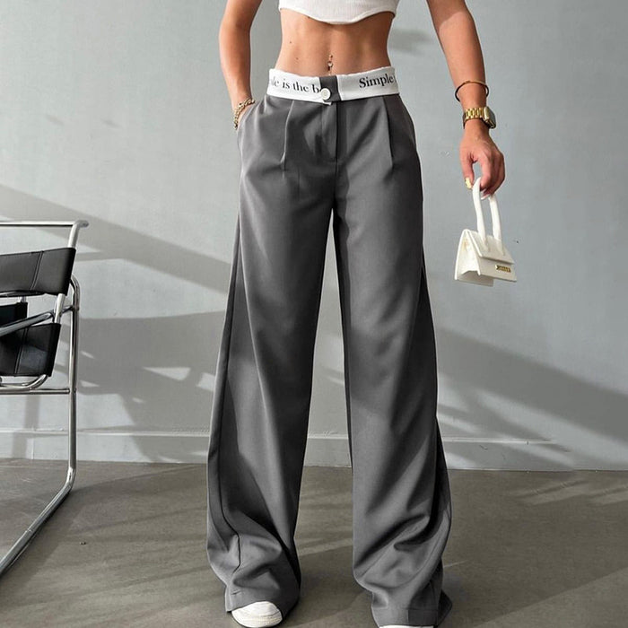 Casual All Match Office Solid Color Trousers High Waist Straight Printed Contrast Color Work Pant for Women