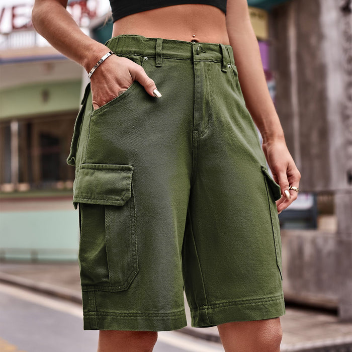 Summer Women Clothing Elastic Waist Denim Cargo Pants Shorts Trendy