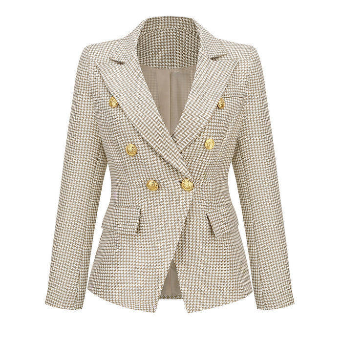 Autumn Winter Women Slim Fit Houndstooth Small Coat Blazer