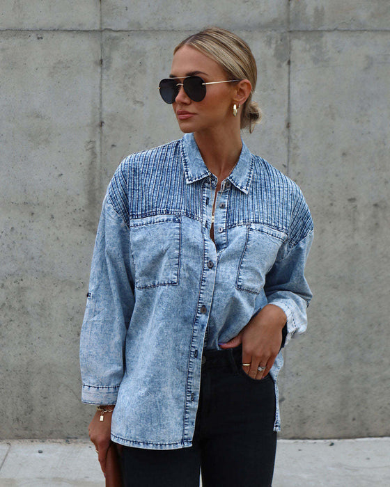 Spring Summer Office Denim Shirt Loose Top Women