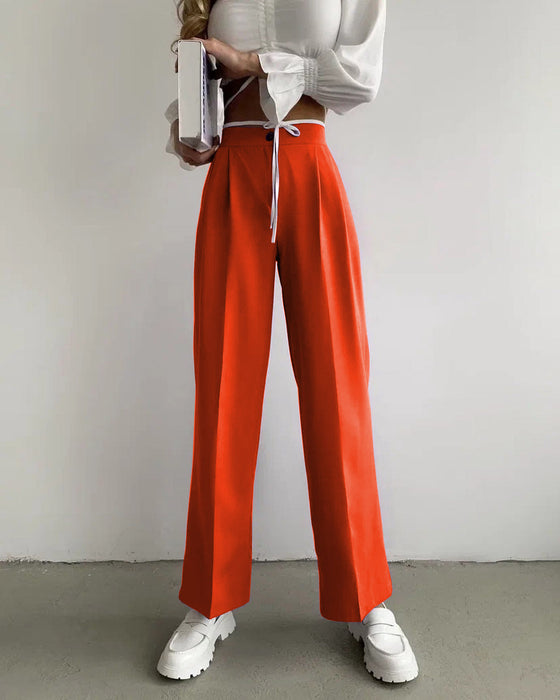 Summer Women Clothing Solid Color Work Pant Elastic Waist Casual Trousers