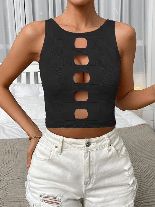 Summer Women Clothing Sexy Cutout Hole Crop Top Spaghetti Strap Knitted Top