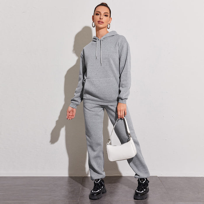 Casual Suit Fleece Drop Shoulder Solid Color Hooded Sweatshirt Sweatpants Delivery