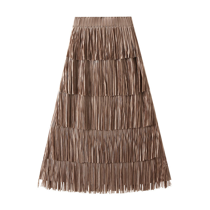 Summer High End Pleated Niche Tassle All-Matching Youthful Looking Slimming Skirt