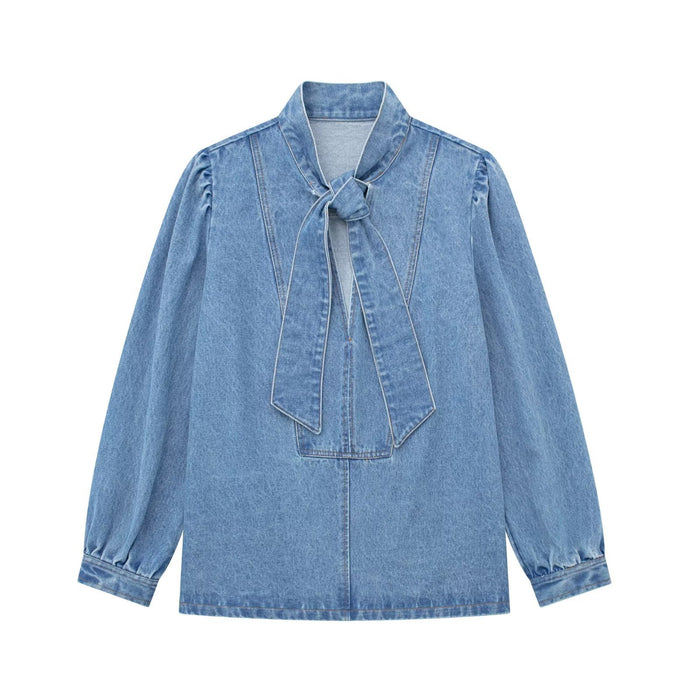 Spring Bowknot Decoration Denim Shirt Denim Cape Skirt Jeans Set