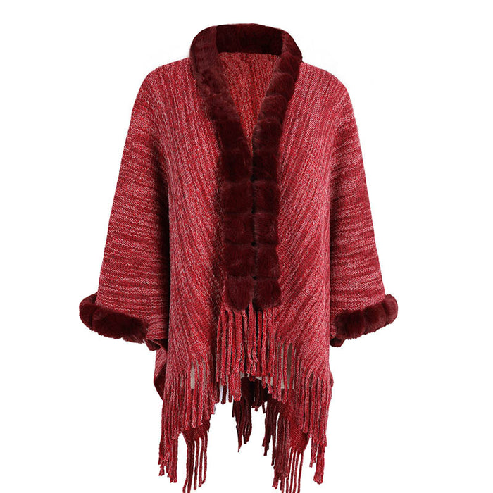 Autumn Winter Tassel Cape Shawl Sweater Women Fur Collar Cardigan Coat