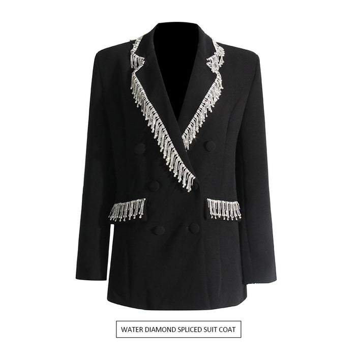 Autumn Heavy Industry Tassel Design Double Breasted Loose Profile Blazer Women Fashionable Elegant Top