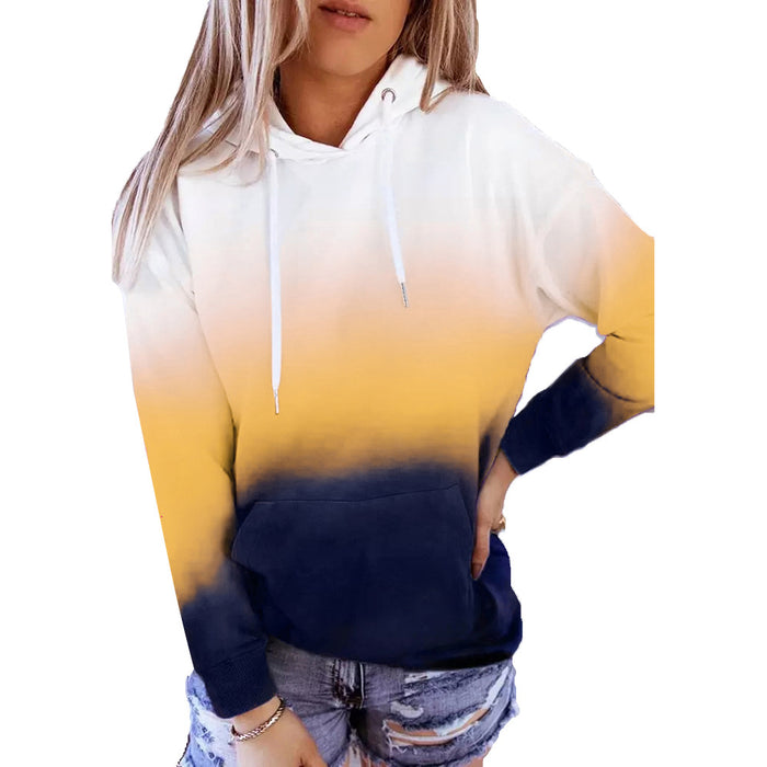 Autumn Winter New Long-Sleeved Hooded Women Tops Gradient Printing Casual Loose Hoodie