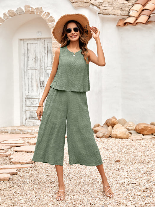 Spring Summer Women Clothing Solid Color Casual Loose Sleeveless Women Jumpsuit