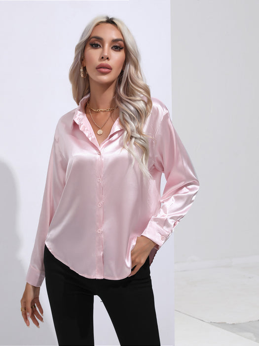 Satin Shirt Women Satin Artificial Silk Long Sleeve Shirt Spring Summer Women Clothing