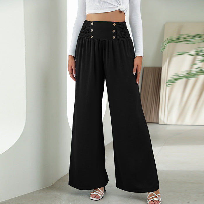 Autumn Elastic Waist High Waist Wide Leg Pants Casual Pants