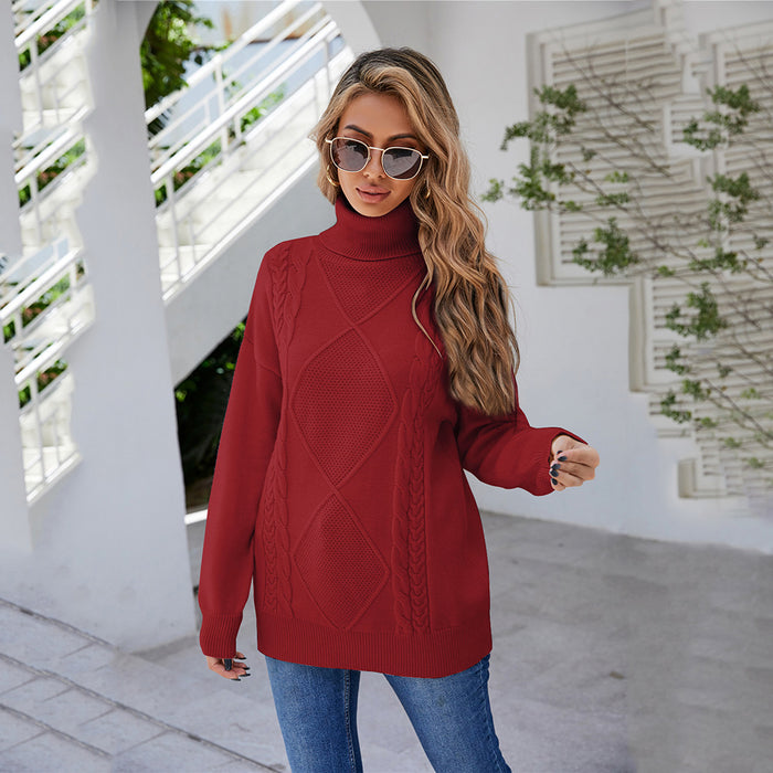 Autumn Winter High Neck Women Sweater Pullover Twist Knitted plus Size Loose Slimming Sweater