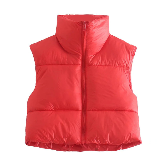 Sleeveless Zipped Stand Collar Cotton Vest Autumn Winter Multi Color Slim Fit Cotton Padded Jacket Vest Top