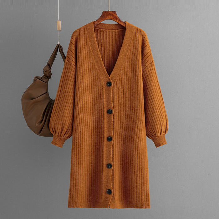 Sweater Coat Cardigan Women Thickened Outer Wear Autumn Winter Lazy Knitwear Loose Mid Length