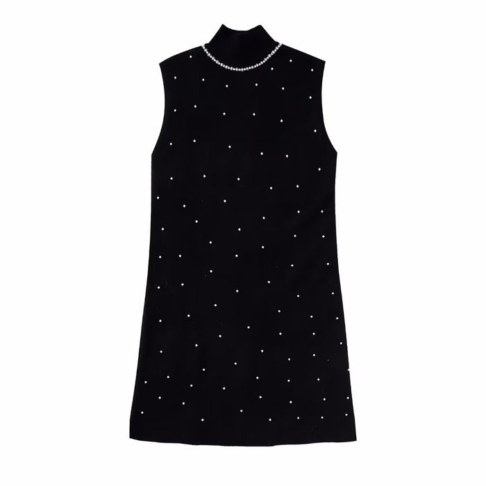 Autumn Winter Women Clothing Decorated Pearls Sweaters Mini Dress