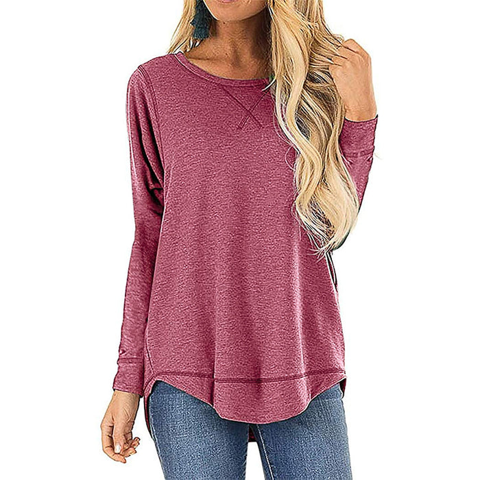 Casual Autumn Winter Women Clothing Round Neck Solid Color Slim Fit Long Sleeves Top Women