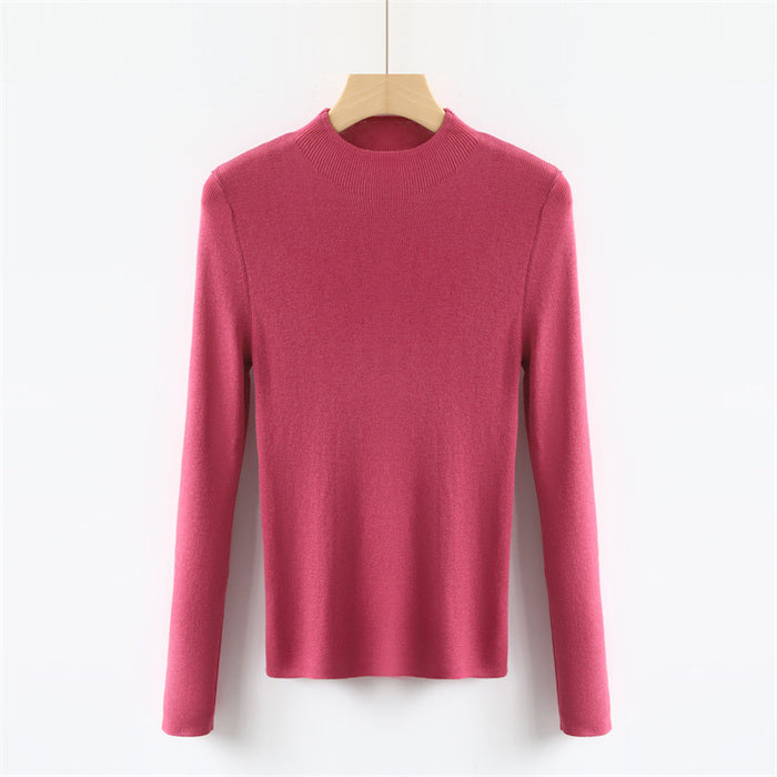 Solid Color Colorful Half Turtleneck Wool Base Shirt Sweater Women Slim Fit Slimming Long Sleeves Knitwear Top