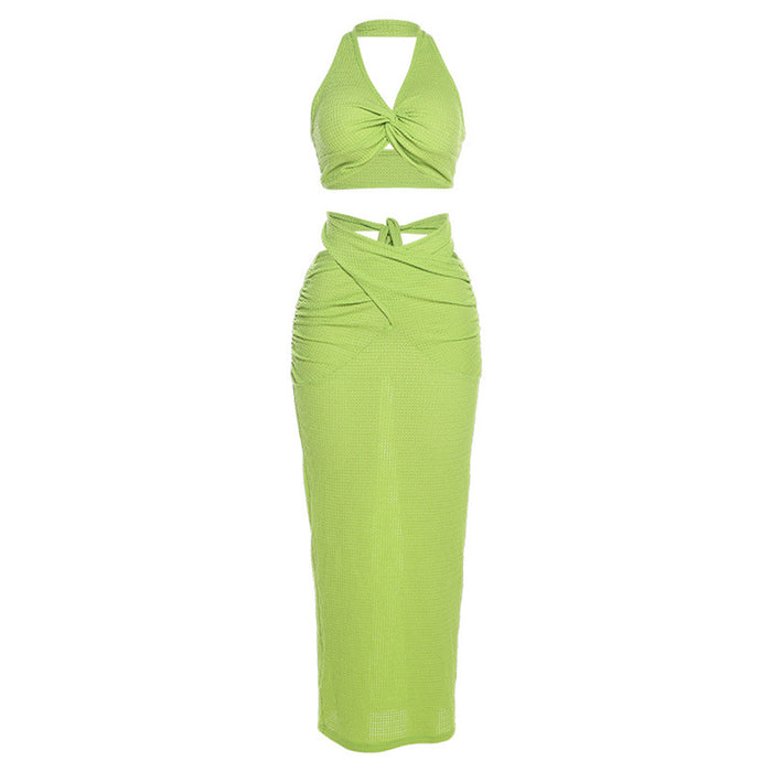 Summer Women  Clothing Halter Backless Vest Slim Fit Sheath Skirt Set Women