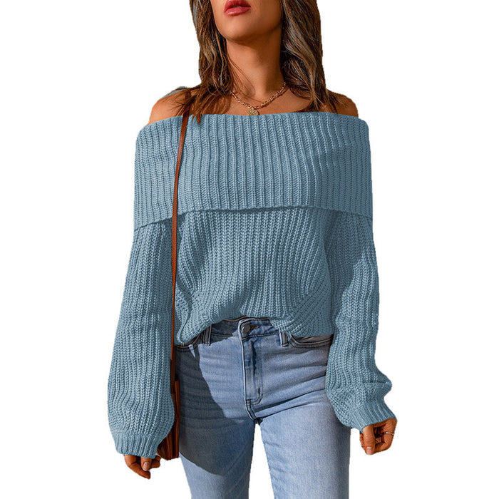 Winter Women Clothing off Shoulder Shoulder Baring Solid Color Loose Fitting Women Sweater for Women