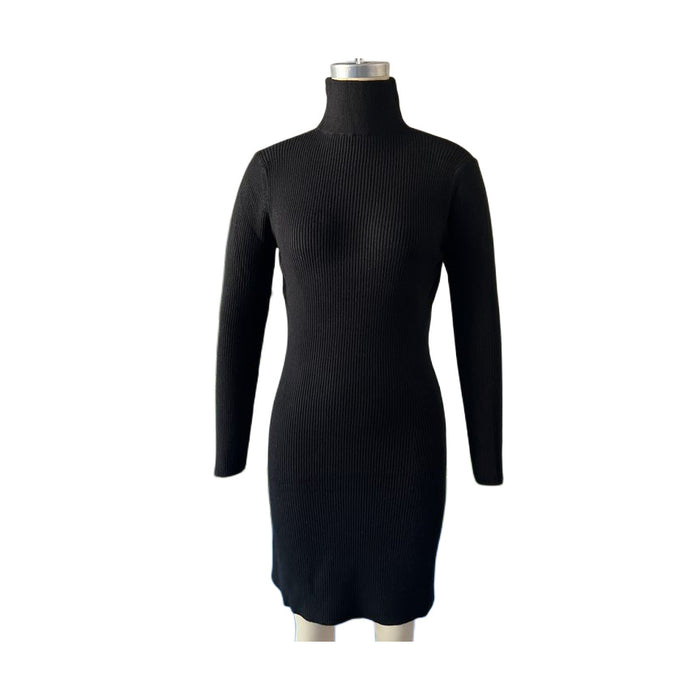 Solid Color Turtleneck Long Sleeve Tight Bottoming Dress Special Interest Design Sexy Sexy Slim Hip Dress