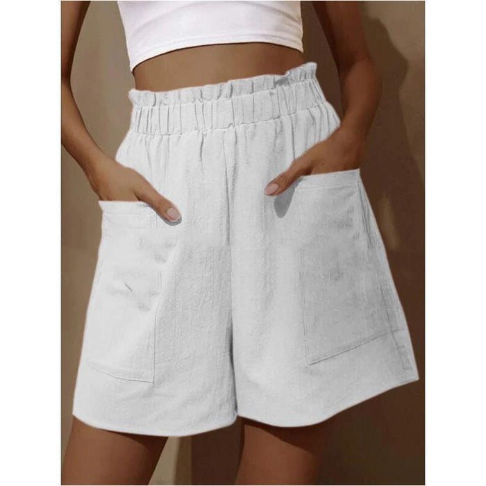 Summer Cotton Linen Outerwear Bud High Waist Shorts Wide Legs Casual Pants