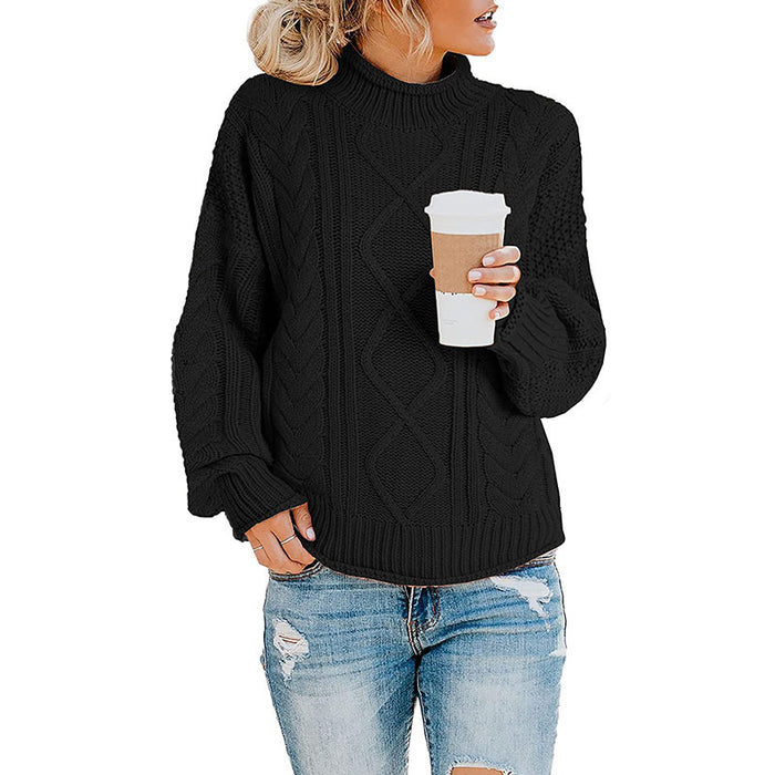 Autumn Winter Knitwear Women Clothing Thick Thread Half Turtleneck Pullover Women