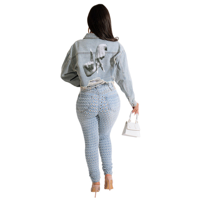 Retro Easy Matching Personality Frayed Top Heat Transfer Patch Coat