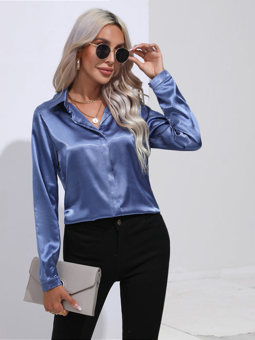 One Button Satin Shirt Women Shirt Long Sleeve Shirt Spring Summer Women Clothing