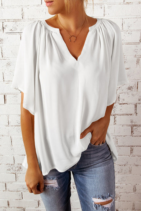 Spring Summer Summer New Loose Half Sleeve T-shirt Ladies V-neck Pullover Top