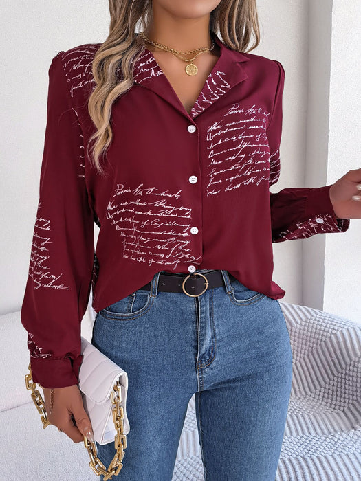 Autumn Winter Casual All Match Letters Suit Collar Long Sleeve Shirt Women Clothing