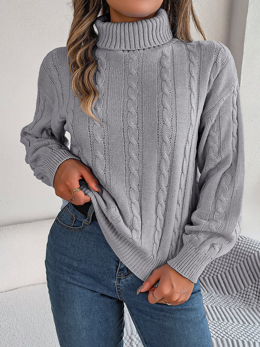 Autumn Winter Casual Solid Color Twist Long Sleeve Turtleneck Loose Sweater Women Clothing