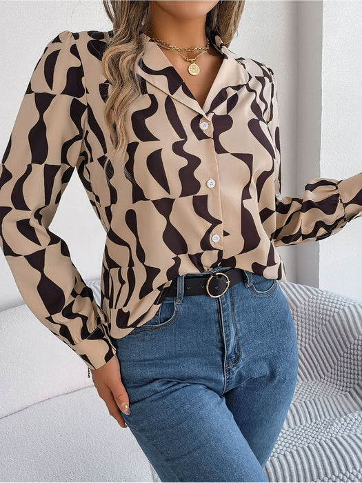 Autumn Winter Commuting Elegant Contrast Color Striped Suit Collar Long Sleeve Shirt Women Clothing