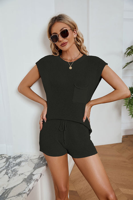 Spring Summer Loose Casual Suit Pocket Solid Color Women Knitted Sweater