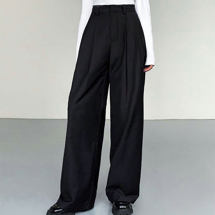 Fall Women  Wear Office High Waist in Gray Wide Leg Pants Women  Draping Effect Work Pant