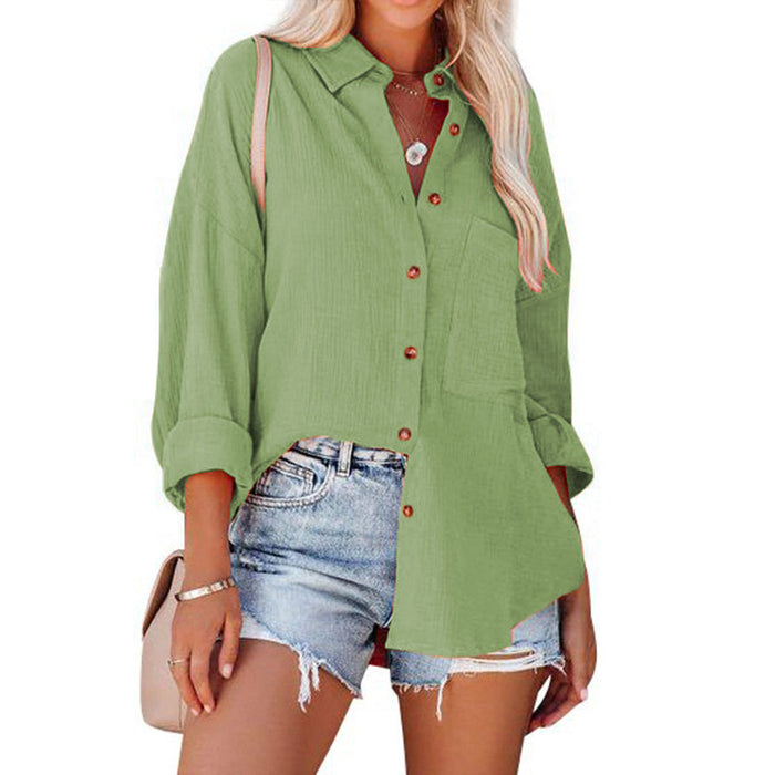 Women Clothing Spring Summer Drop Shoulder Batwing Shirt Casual Long Sleeve Shirt for Women