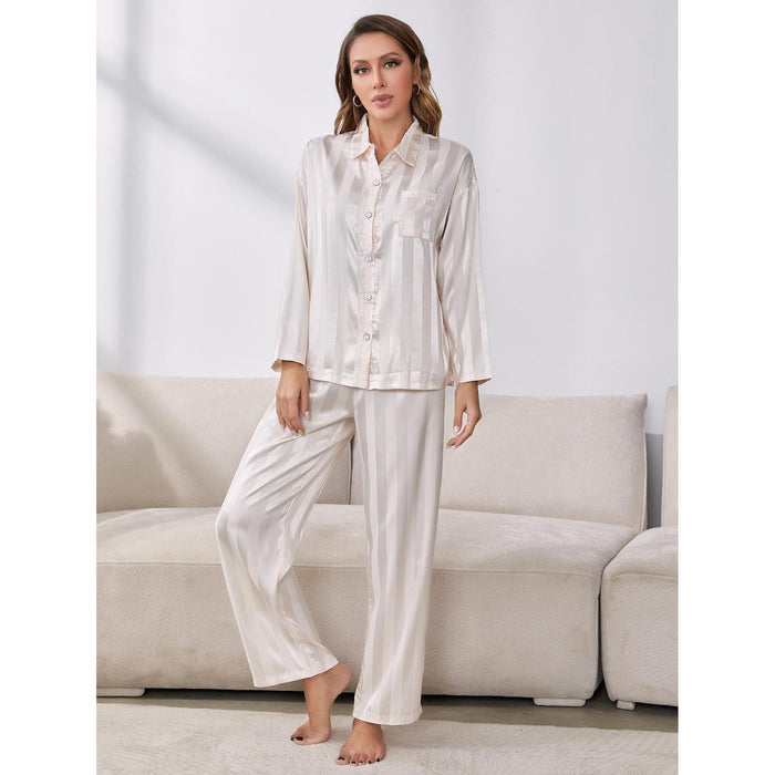 Pajamas Homewear Set Women Autumn Winter Artificial Silk Long Sleeve Pajamas Can Be Worn Outside