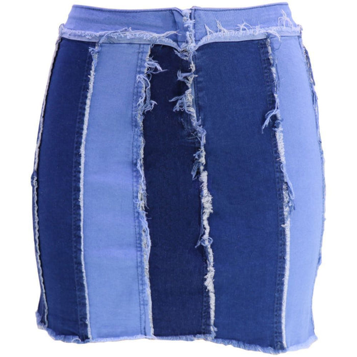 Denim Skirt Women Office Stitching Wind High Waist Elastic Hip Denim Skirt