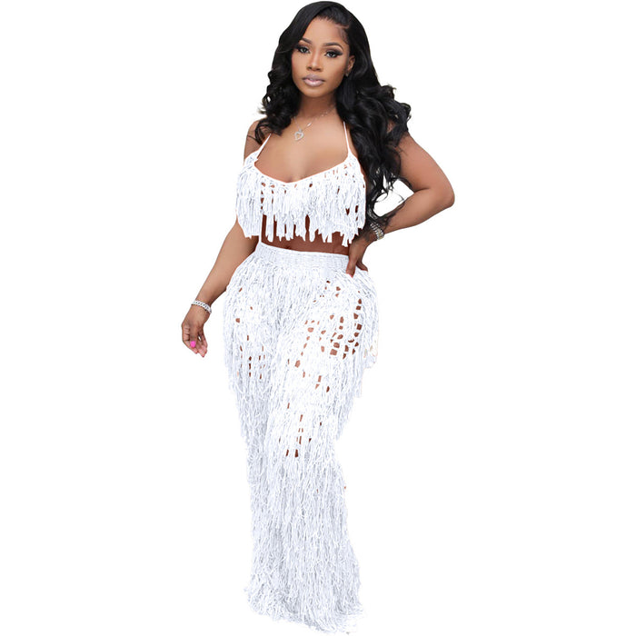 Sexy See through Knitted Hand Crochet Tassel Beach Suit