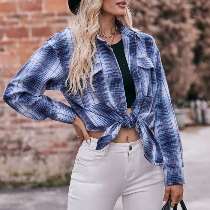 Women Autumn Winter Casual Oversize Loose Plaid Shirt