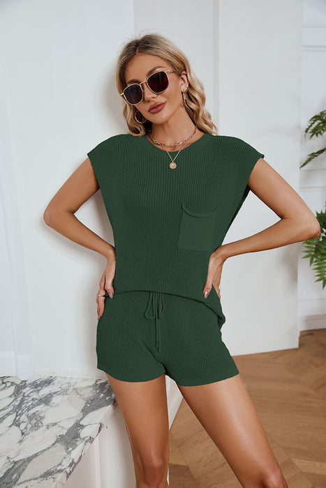 Spring Summer Loose Casual Suit Pocket Solid Color Women Knitted Sweater