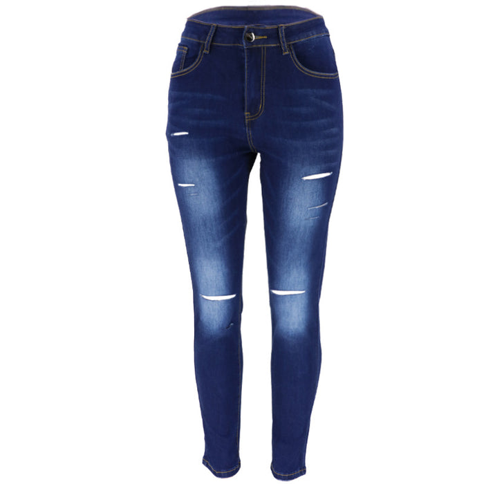 Autumn Winter Stretch Skinny Water Washed Hole Jeans Women Sexy Denim Hip Lifting