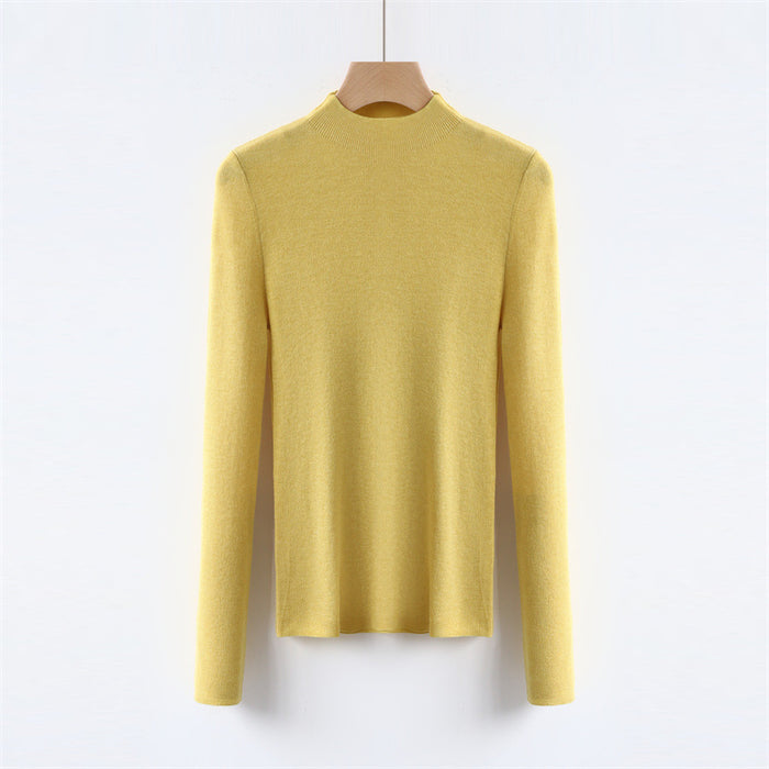 Solid Color Colorful Half Turtleneck Wool Base Shirt Sweater Women Slim Fit Slimming Long Sleeves Knitwear Top