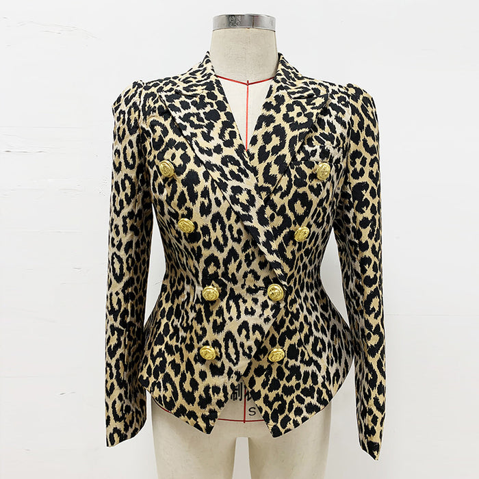 Goods Stars Leopard Jacquard Lion Double Breasted Slim Blazer Jacket