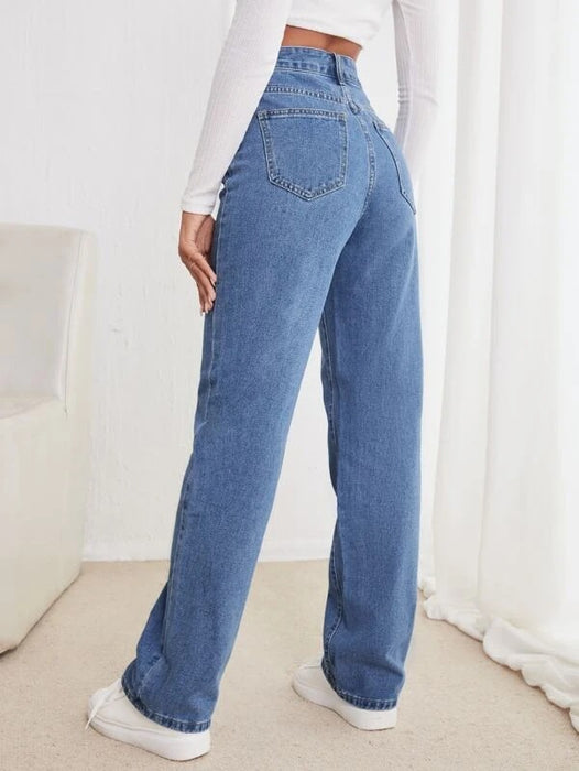 High Waist Jeans Women Loose Slimming Popular All Matching Slimming Straight Pants