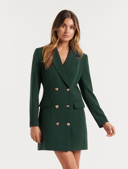 Slim Solid Color Casual Double Breasted Mid-Length Blazer Coat Dress