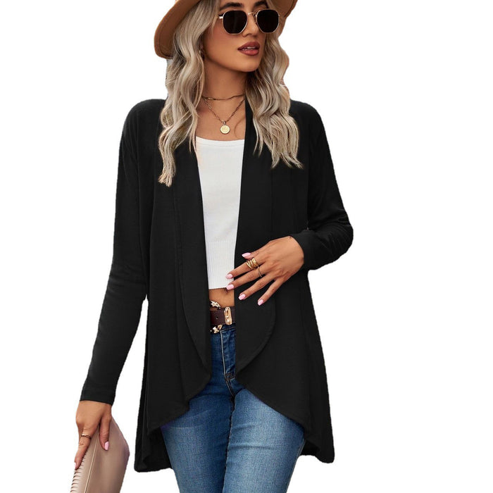 Autumn Winter Long Sleeve Solid Color Loose Cardigan Top Women Coat